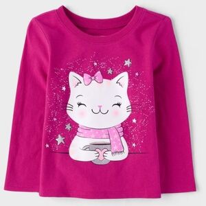 The Children's Place Fuchsia Cat Graphic Long Sleeve Tee NWT